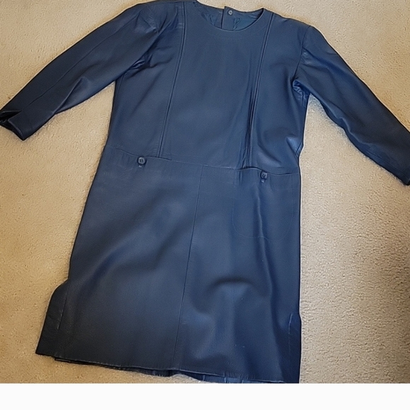 Vintage Blue Leather Dress - Picture 2 of 5